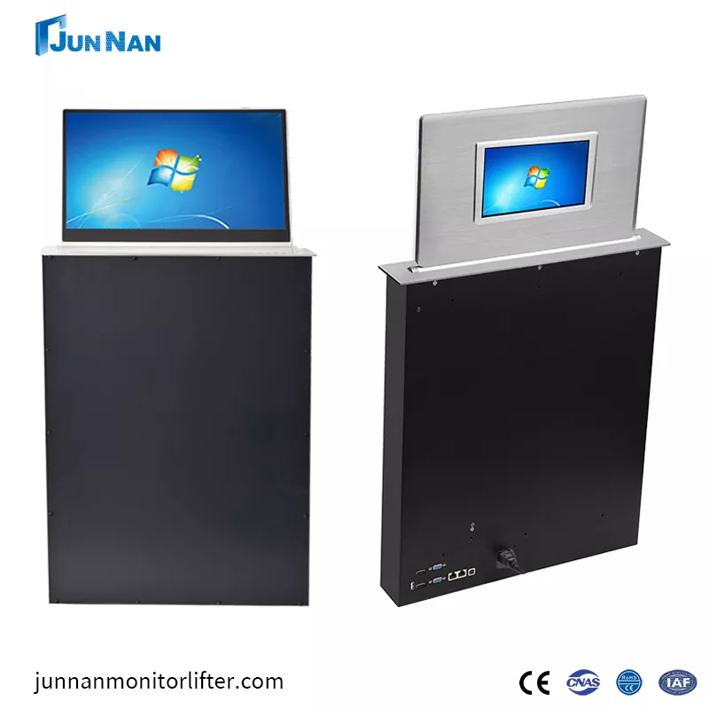โต๊ะประชุมหน้าจอสัมผัสแบบใช้มอเตอร์ยกจอ LCD พร้อมจอ LCD ด้านหลัง